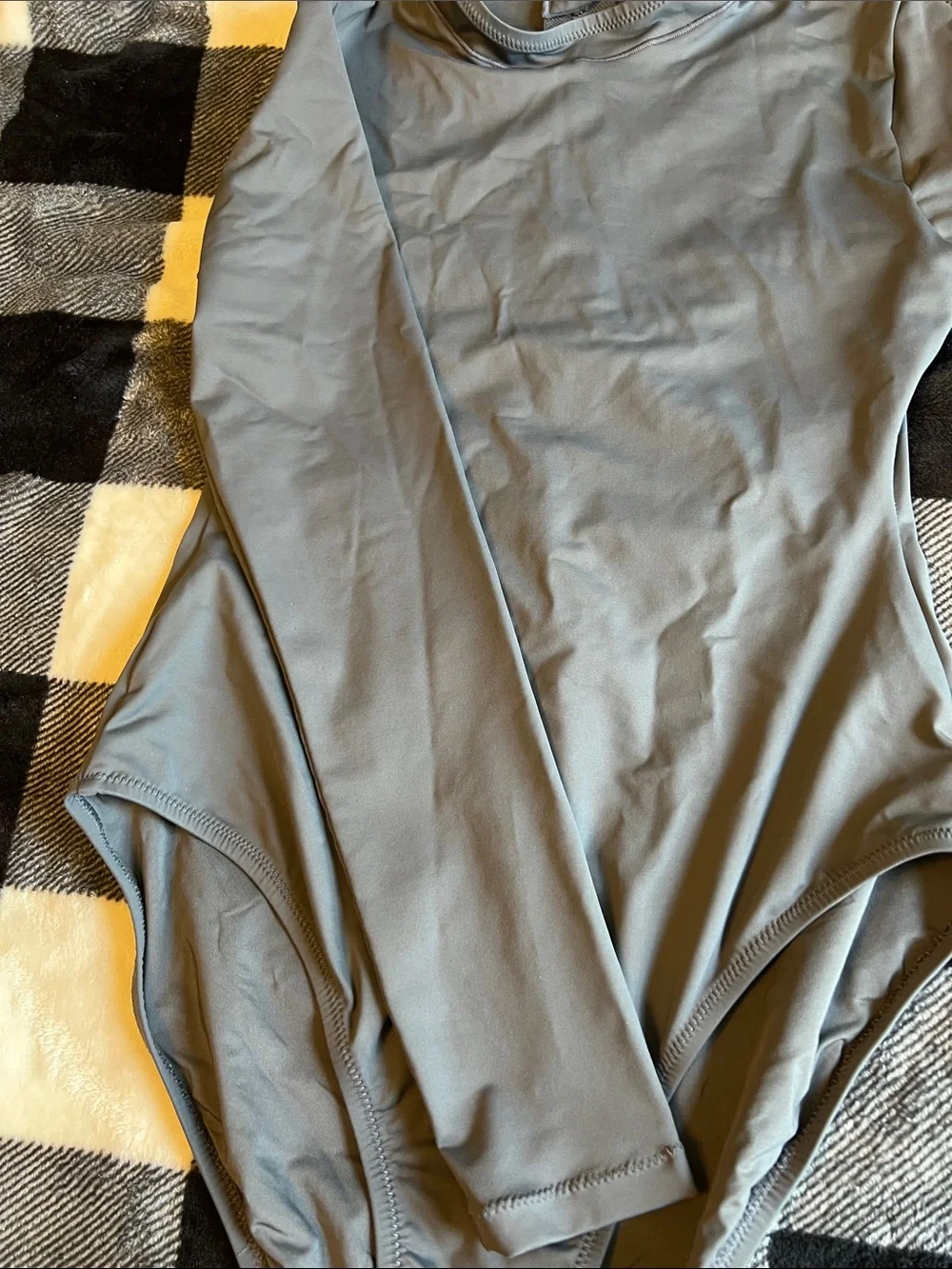 SKIMS Long-Sleeve One-Piece Bathing Suit - Gray size Medium